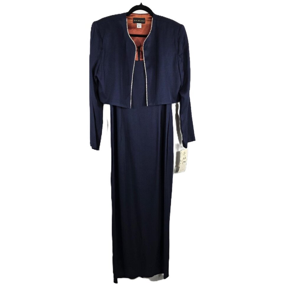 Vintage Scott McClintock Navy Blue Dress Suit Cropped Jacket Maxi Dress NEW